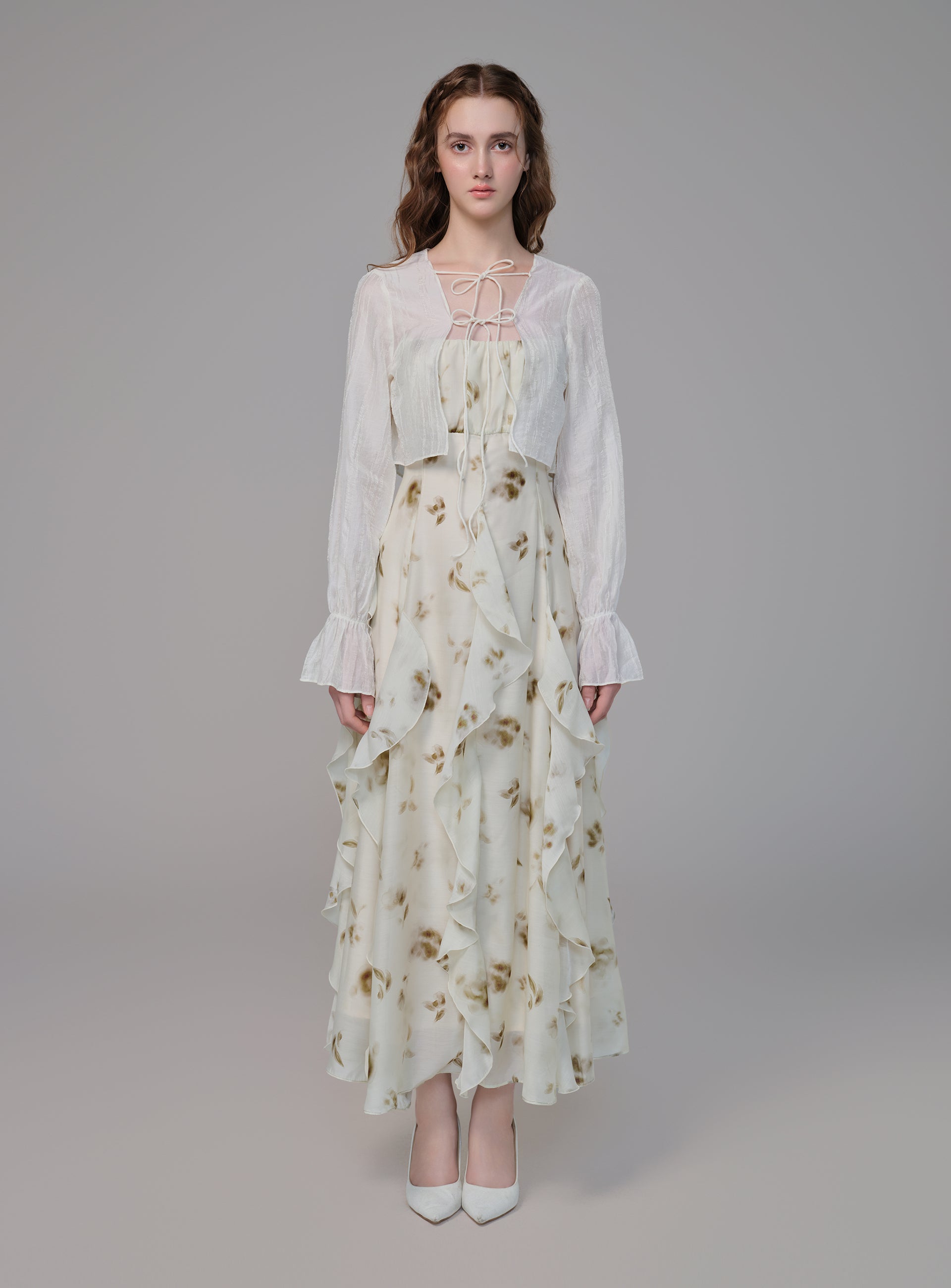 white floral maxi dress long sleeve Set 2-Piece for Women Vacations Travel Fit:Straight Maxi dresses Elegant floral AR2114D Dress Up Games |