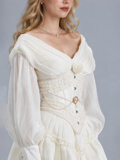 Puff White Rose Corset Dress Set