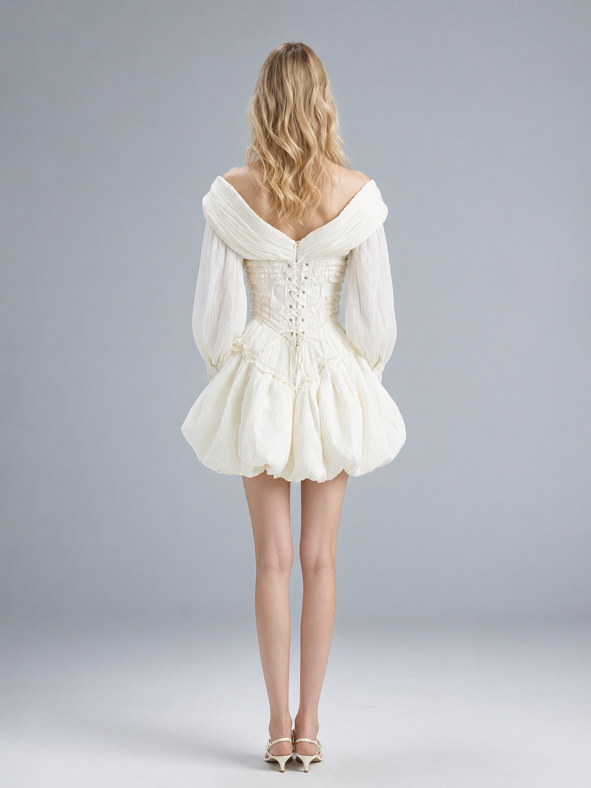 Puff White Rose Corset Dress Set