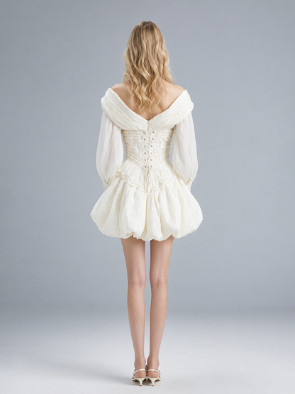 Puff White Rose Corset Dress Set