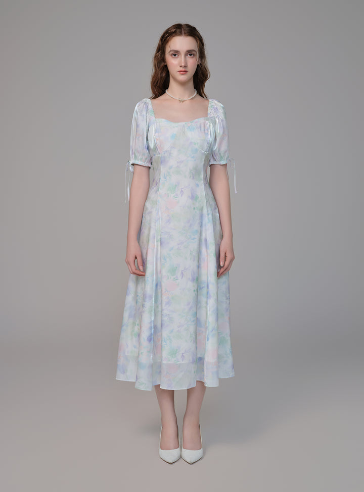 chiffon bride dress Modest A-line Square Neck Wedding Dress Edita with Long Chiffon Sleeves 4 US (36 EU) / White