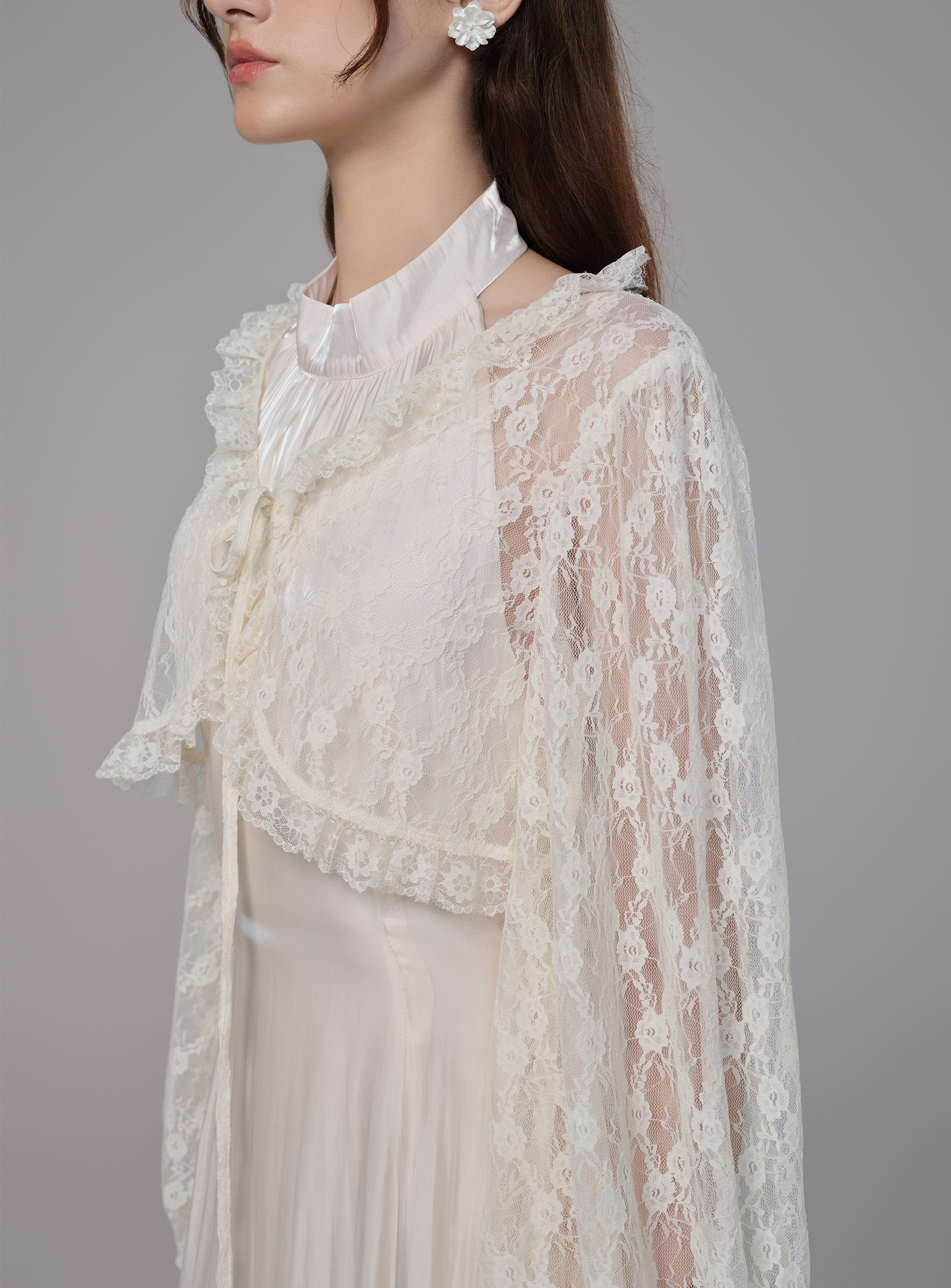 Artemis' Lunar Veil Set | Ivory Lace Cardigan & Halter Satin Dress